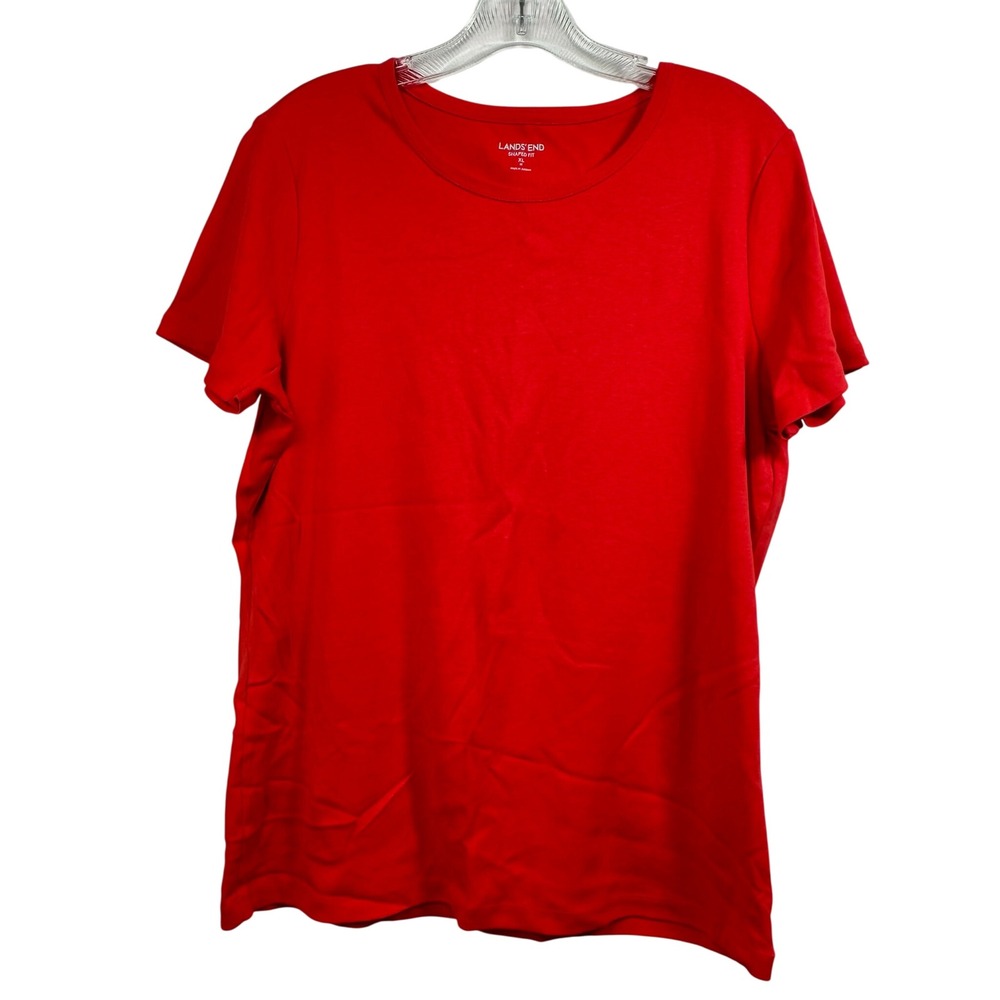 Lands End Womens XL Red Shaped Fit Short Sleeve Crew Neck Cotton T-Shirt 18